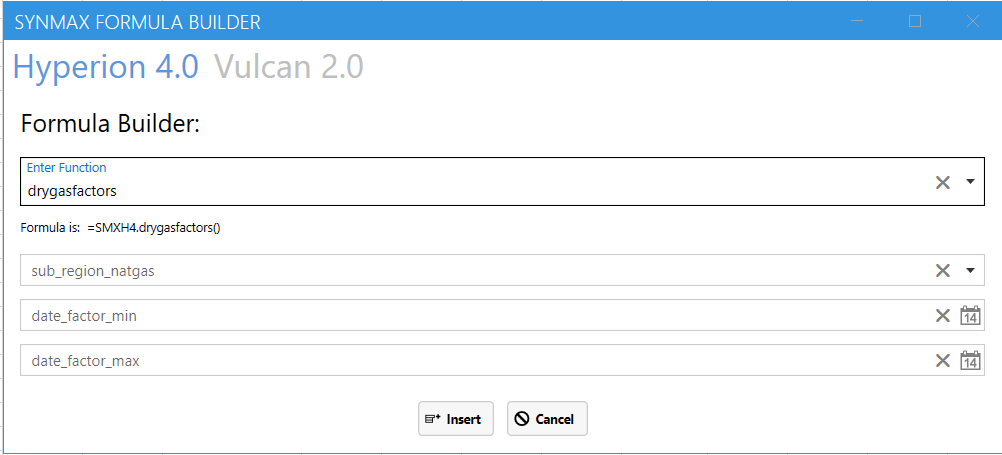 Drygasfactors function selected in SynMax Formula Builder UI