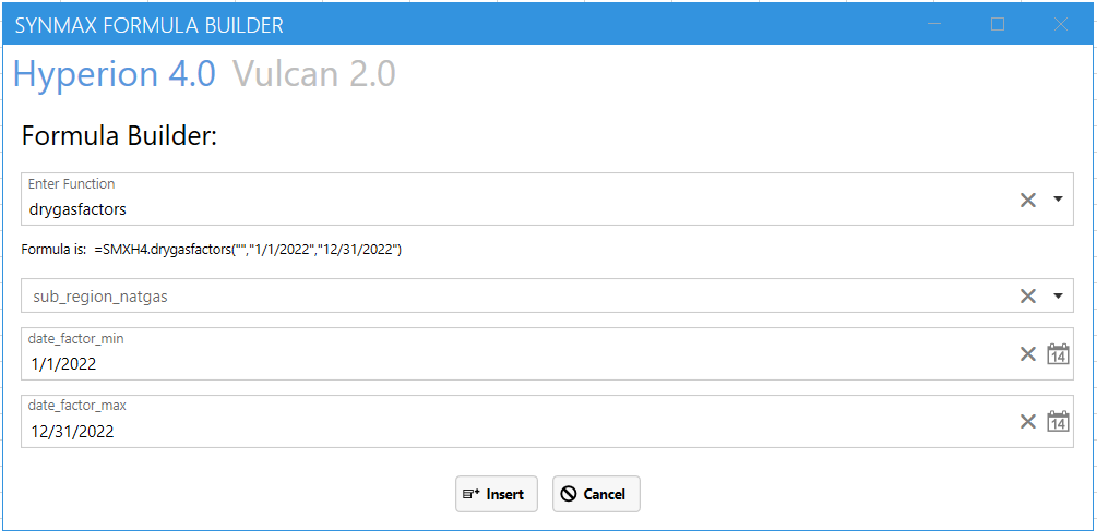 Example input for drygasfactors function date filter