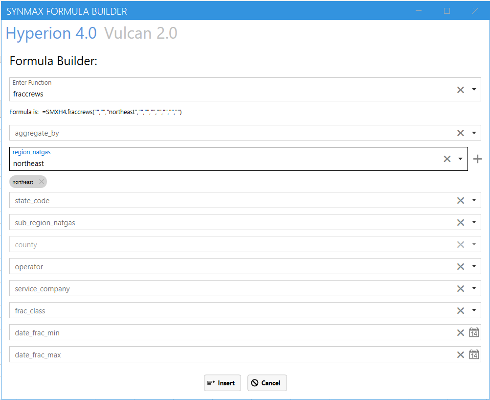 Example input for fraccrews function region natgas filter