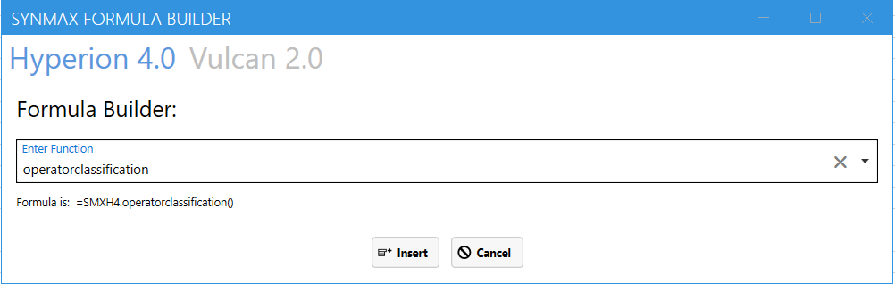 Operatorclassification function selected in SynMax Formula Builder UI