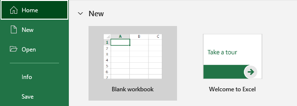 Create a new workbook in Excel